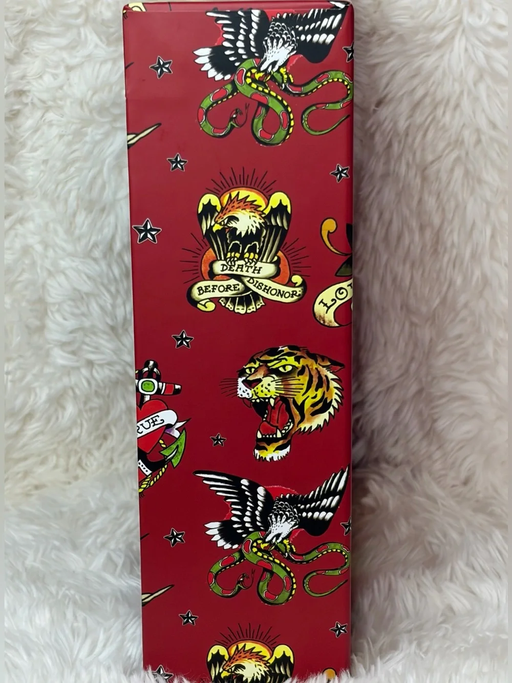 Ed Hardy Leopard Print Baguette Bag with Tiger & Rose Graphic - Charms Gift Set